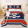 thumbnail image 2 of Castle Fairy Hockey Print Full Size Comforter Sets 3-Piece, Sport Theme Stripes Bedding Comforter Set, Red White Blue,Navy Blue Reversible,1 Comforter and 2 Pillowcases, 2 of 6