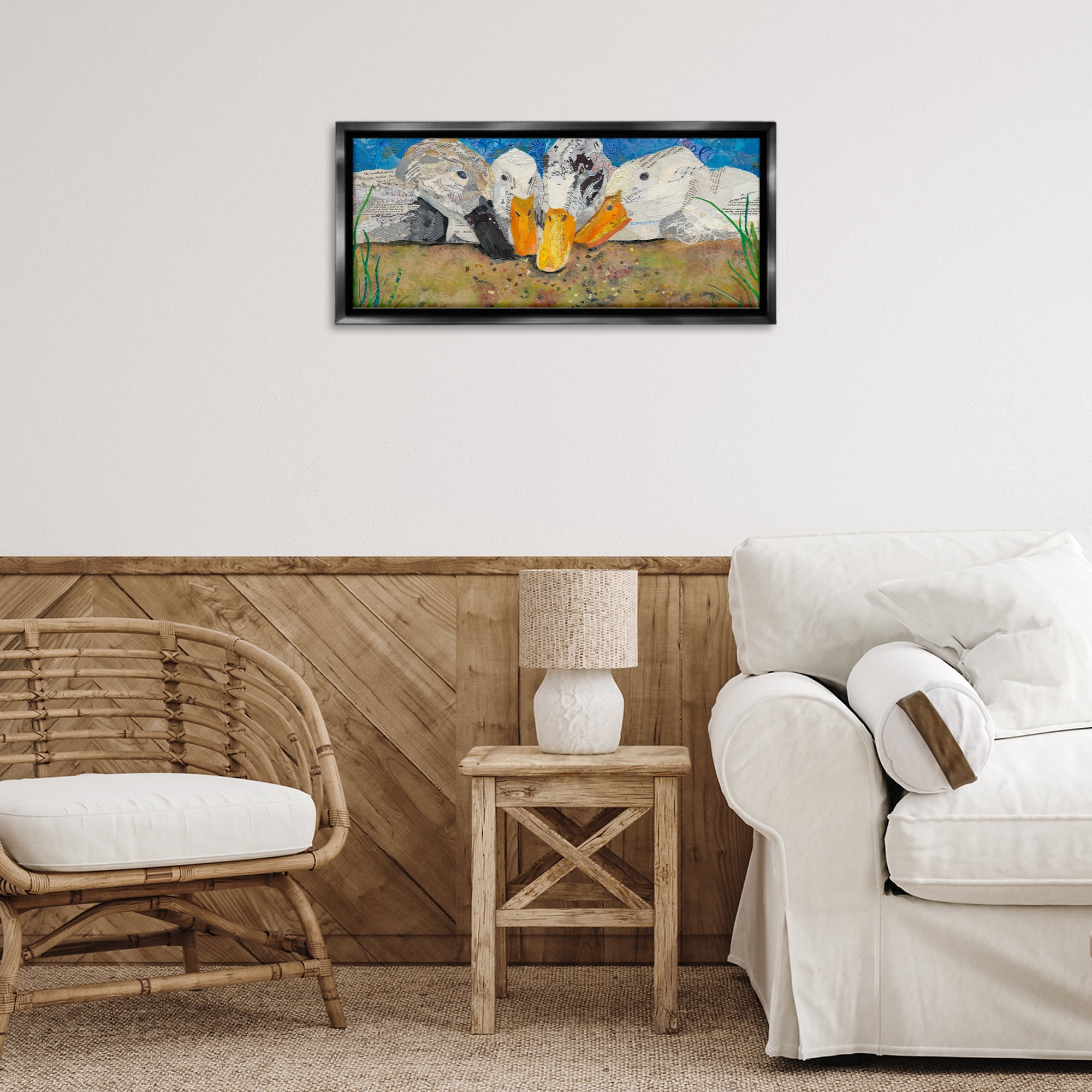 Stupell Industries Just Ducky Collage Animals Painting Black Floater Framed Canvas Art Print Wall Art, 25 x 11