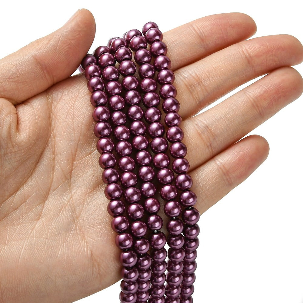 20strands Dyed Glass Pearl Round Beads Strands Grade A Cord Threaded Medium Violet Red 6mm Hole: 0.7~1.1mm about 72pcs/strand 15 inch
