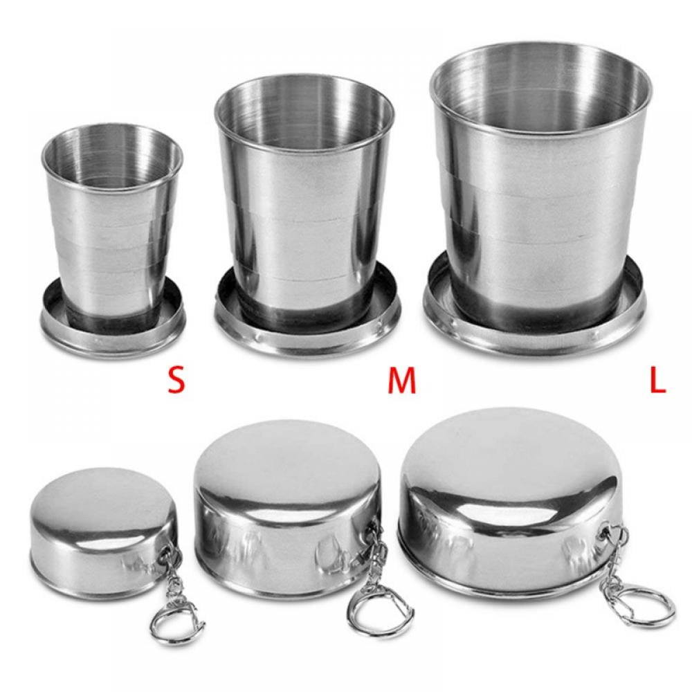 Stainless Portable Collapsible Folding Drink Cup Outdoor Travel Camping Keychain 