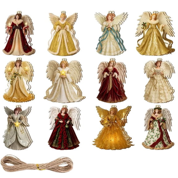 24 Pcs Christmas Wooden African American Angel Ornaments,Black Angel Christmas Ornaments,Retro Small Angels Hanging Decorations Figure for Crafts Gift for Holiday Tags Party