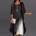 thumbnail image 3 of 2 Pcs/Set Women Coat Dress Set Contrast Color Thin See-through Mesh Pleated Gradient Shawl Dress Set Banquet Clothes, 3 of 13