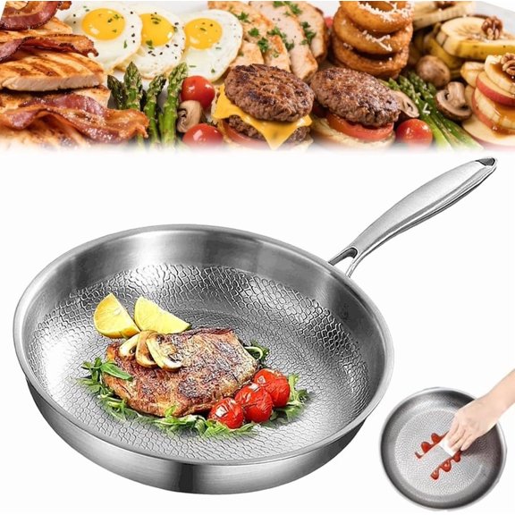 Plateful Titanium Pan, Frying Pans for Cooking Non Stick, Pure Titanium Pro Hammered Cookware Multifunctional Flat Alloy Steel Wok Lightweight Kitchen Essential Outdoor Camping(With lid,10.23in/26cm)