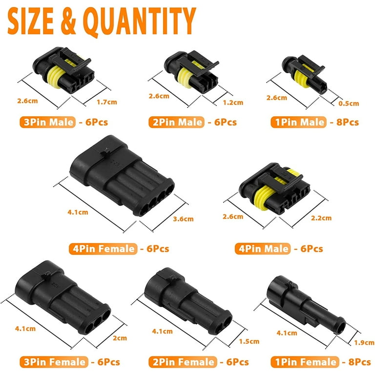 Autoec 26 Kits Electrical Connectors, Waterproof Automotive Motorcycle Electrical Wire Connector terminals, 1 2 3 4 Pin Truck Harness Plug Car Spark