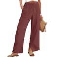 thumbnail image 3 of Pxxlle Linen Pants for Women Plus Size Wide Leg Summer Pant with Pockets Casual Drawstring Elastic Waisted Trousers for Beach Vacation Wine S, 3 of 9