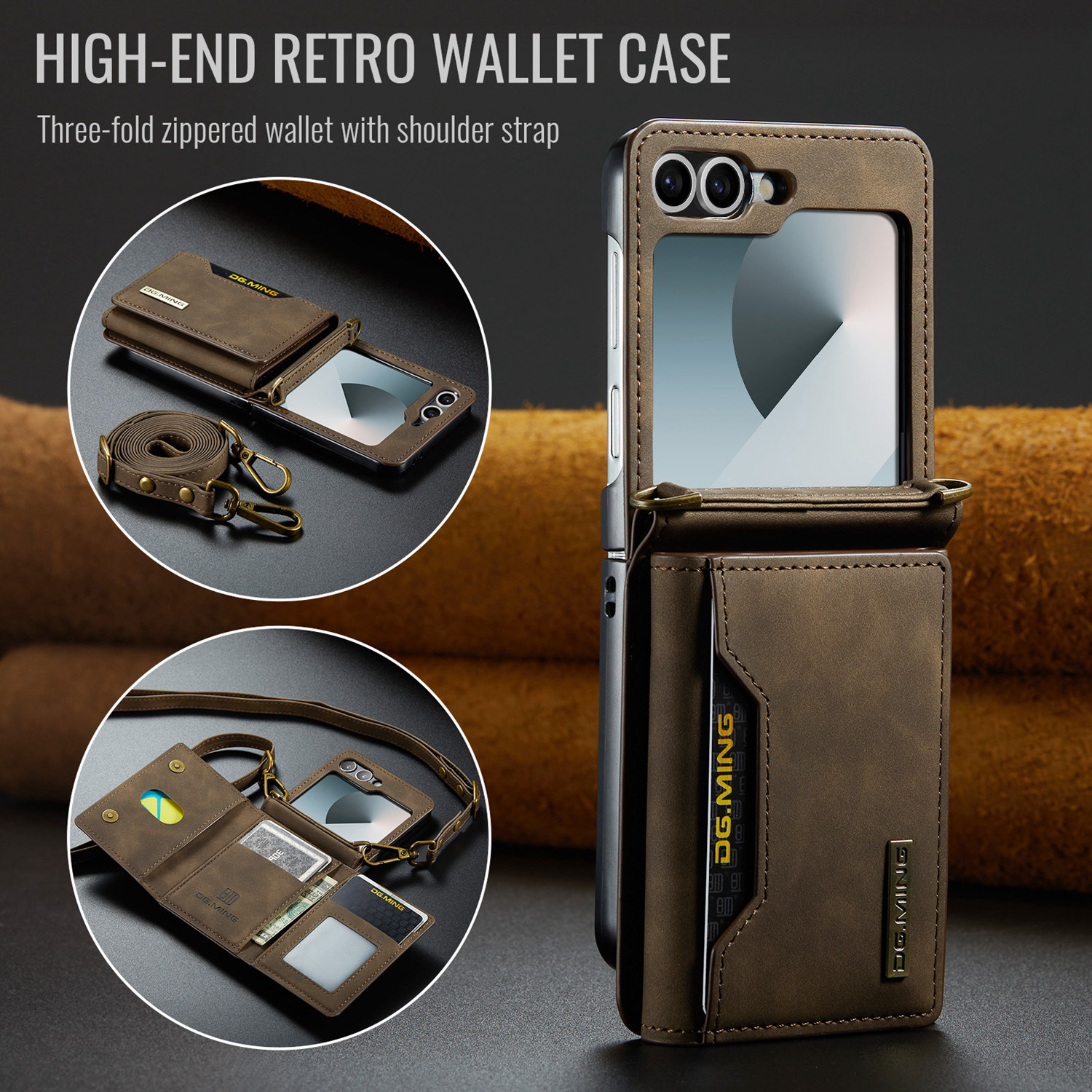 ETFAST Leather Phone Case For Samsung Galaxy Z Flip 6 Wallet Leather Case with Card Holder Leather Phone Case Shockproof Protective Cover