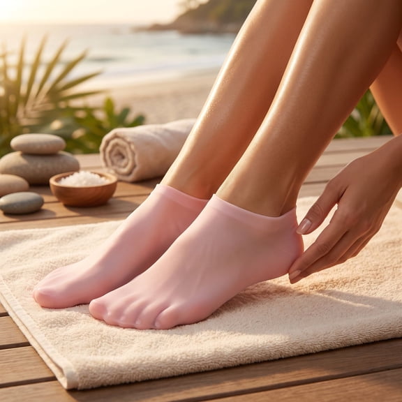 Silicone Moisturizing Foot Care Socks, Reusable Foot Covers for Dry Skin Care Beach Home Spa Pedicure and Everyday Foot Routine Pink