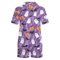 thumbnail image 4 of Tnhcen Women's Halloween Print Short Sleeve Collared Pajama Set Comfortable Loungewear Soft Sleepwear S-2XL Purple, 4 of 8
