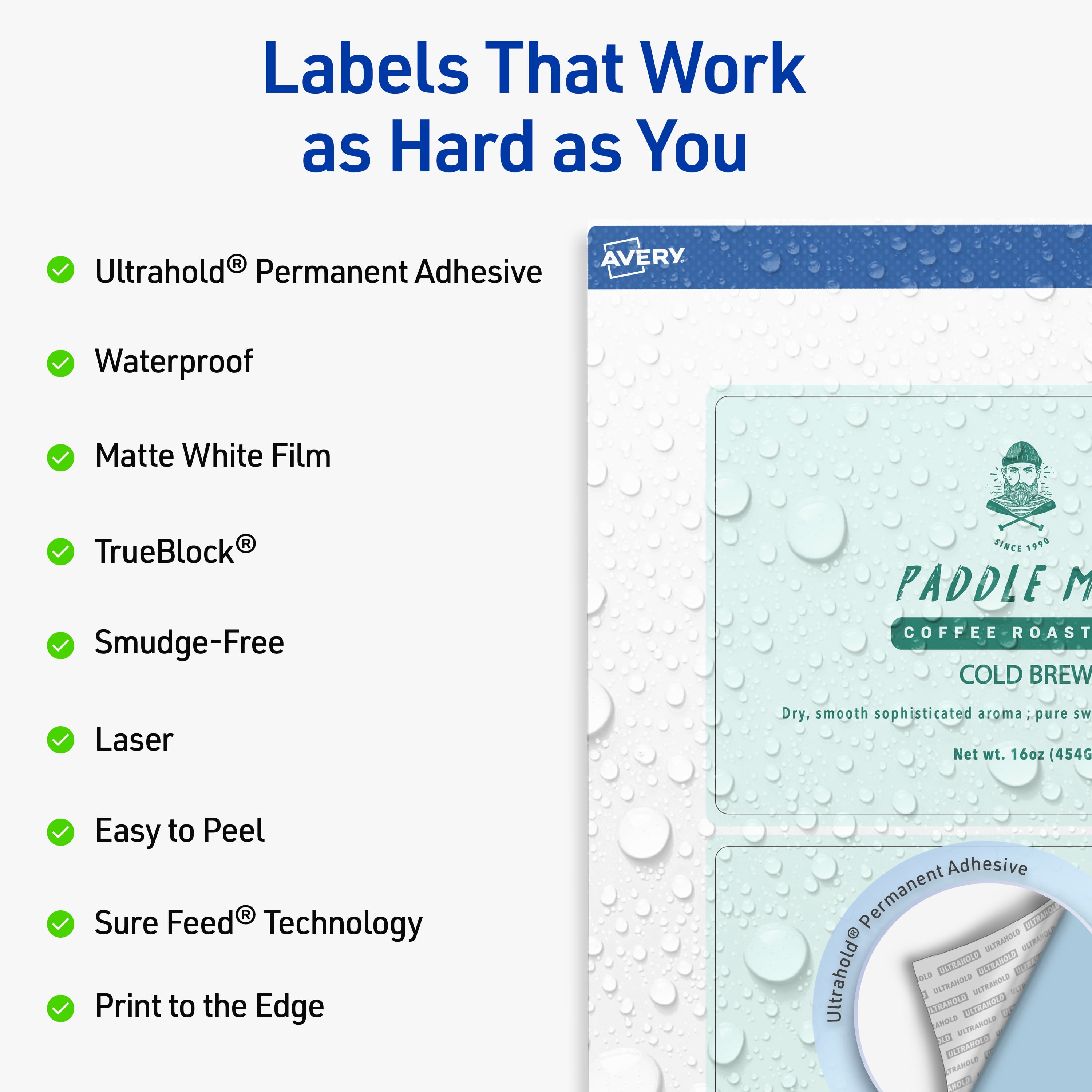 Avery Waterproof Rectangle Labels, 4" x 6", 100 Total