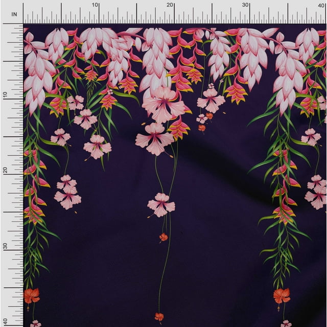 Soimoi Poly Georgette Fabric Leaves & Flower Panel Printed Fabric 1 Yard 52 Inch Wide