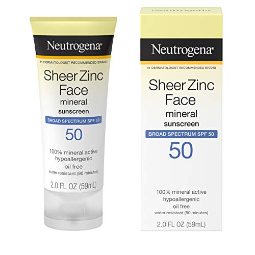 Neutrogena Sheer Zinc Oxide Dry-Touch Mineral Face Sunscreen Lotion with Broad Oil-Free, Non-Comedogenic & Non-Greasy Zinc Oxide Facial Sunscreen, Hypoallergenic, 2 oz