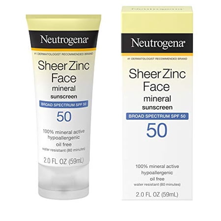 Neutrogena Sheer Zinc Oxide Dry-Touch Face Sunscreen with Broad Spectrum SPF 50  Oil-Free  Non-Comedogenic & Non-Greasy Mineral Sunscreen  2 fl. oz