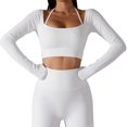 thumbnail image 2 of Top De Yoga De Manga Larga, Cuello Halter, Ropa Deportiva Femenina, Cuello Redondo, Nailon, Agujero Para El Pulgar, Elástico Para Gimnasio, 2 of 7