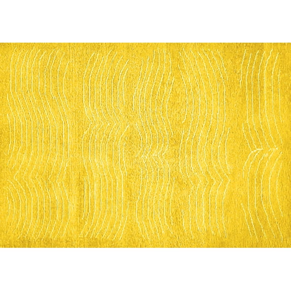 Ahgly Company Machine Washable Indoor Rectangle Solid Yellow Modern Area Rugs, 6' x 9'