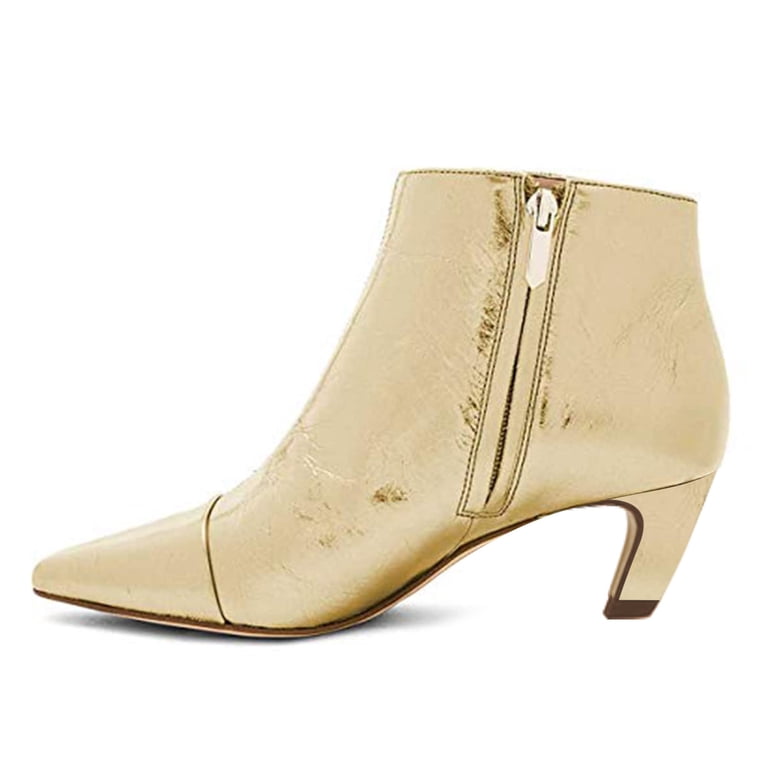 XYD Women Classic Pointed Closed Toe Ankle Boots Slant Low Heel