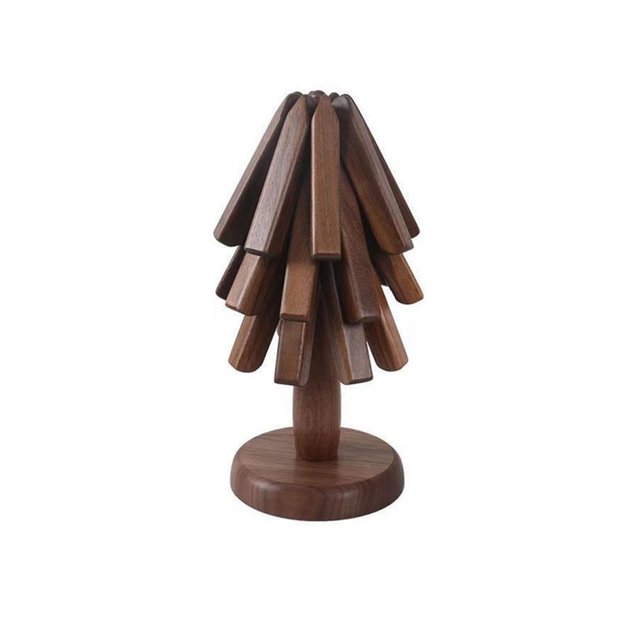 Vacemry Black Walnut Solid Wood Trivet, Tree-Shaped Insulation Pad Heat Resistant Mat, Japanese Style Circular Dining Table Decor For Kitchen Countertop Home Display
