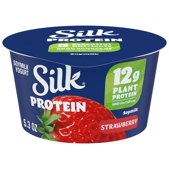 Silk Protein Strawberry Soy Milk Yogurt Cup, Plant-Based with 12g Protein, 4g Fiber,Ā 5.3 oz