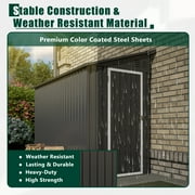 LZBEITEM 4 x 8 ft Outdoor Metal Storage Shed Lean to, Small Metal Wall Side Door Tool Sheds with Galvanized Floor Frame Kit Lockable for Garden, Backyard, Black, 95.25Dx48.82Wx75.7H