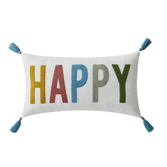 Mainstays 12" x 22" Happy Multicolored Polyester Decorative Pillow