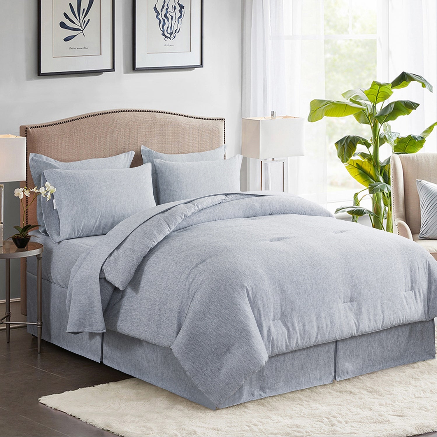6-Piece Striped Goose Down Bed In A Bag Twin Size Comforter Set Includes:  シーツ、カバー