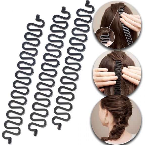 EXLEAF 3 Pcs Hair Braiding Tool Roller with Hook Magic Hair Twist Styling Bun Maker Diy Hair Style Accessories Black