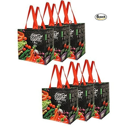 - Earthwise Reusable Grocery Bags Shopping - Totes with Chalkboard Veggies Design (Pack of 6)