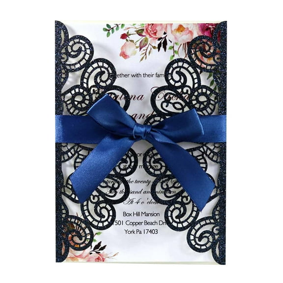 HUONA 25PCS Wedding Invitation Card Floral Hollow with Blank Inner Sheet Envelopes/Ribbons Kit for Party Wedding Engagement Bridal Shower Invite Type 9