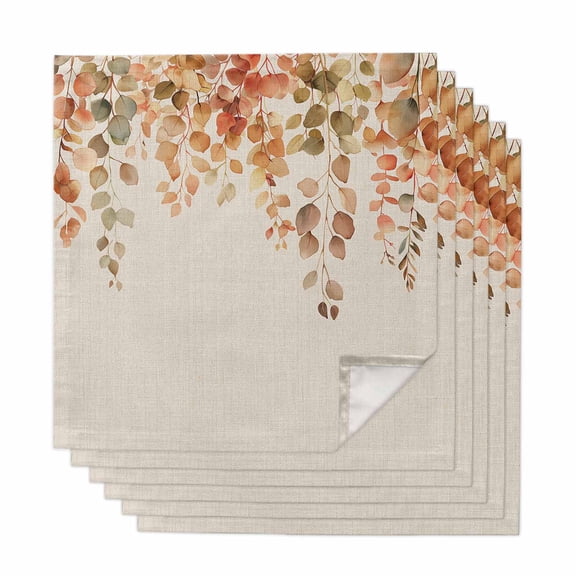 Orange Botanical Cloth Napkins, Farmhouse Leaf Fall Thanksgiving Washable and Reusable Dinner Napkins Set of 6, Table Napkin for Kitchen Party Birthday Wedding Hotel Housewarming 20"x20"