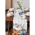 thumbnail image 4 of Blue Orange Fall Burlap-Cotton Table Runner 60 Inches Long,White Pumpkins Thanksgiving Eucalyptus Leaves Wood Farmhouse Table Runners,Outdoor Dining Tablecloths for Baby Shower Party Wedding 13x60, 4 of 9