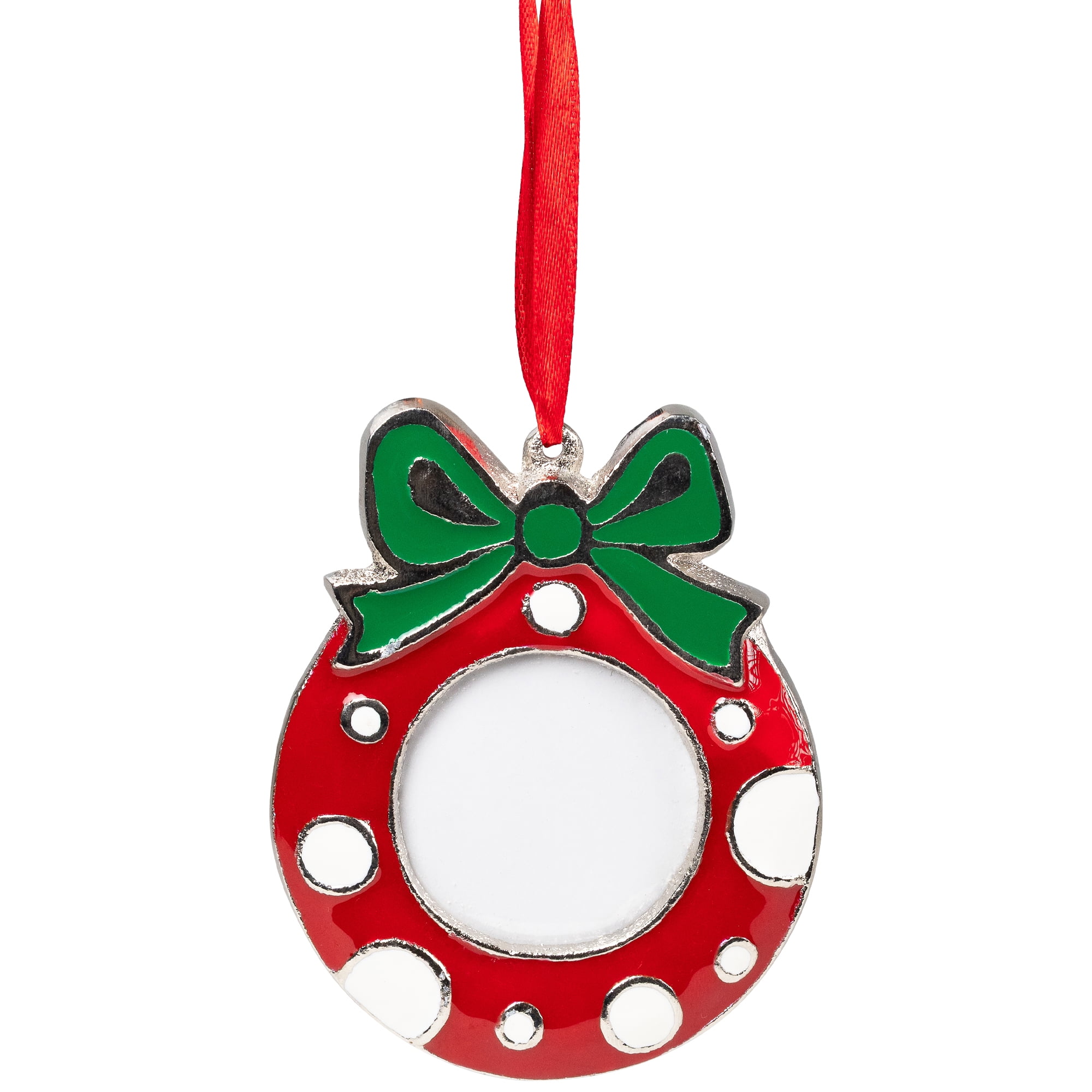 Polka Dot Wreath with Bow Photo Frame Christmas Ornament - 3.5"
