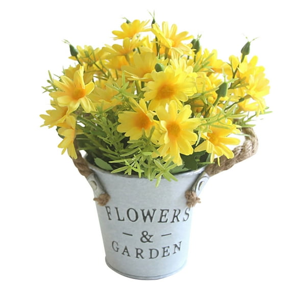 Potted Vintage American Daisy Potted Plant Iron Bucket Simulation Bonsai Plant prosthetic Flowers Crafts Ornaments with Pots