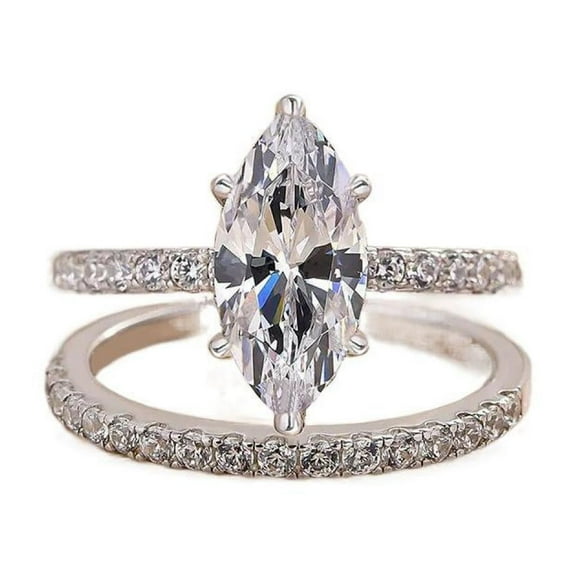 VOLALO 2pcs His and Hers Wedding Ring Sets Couples Engagement Rings Women and Men 925 Sterling Silver AAA Cubic Zirconia Shiny Pair Gift Banquet Marquise Ring
