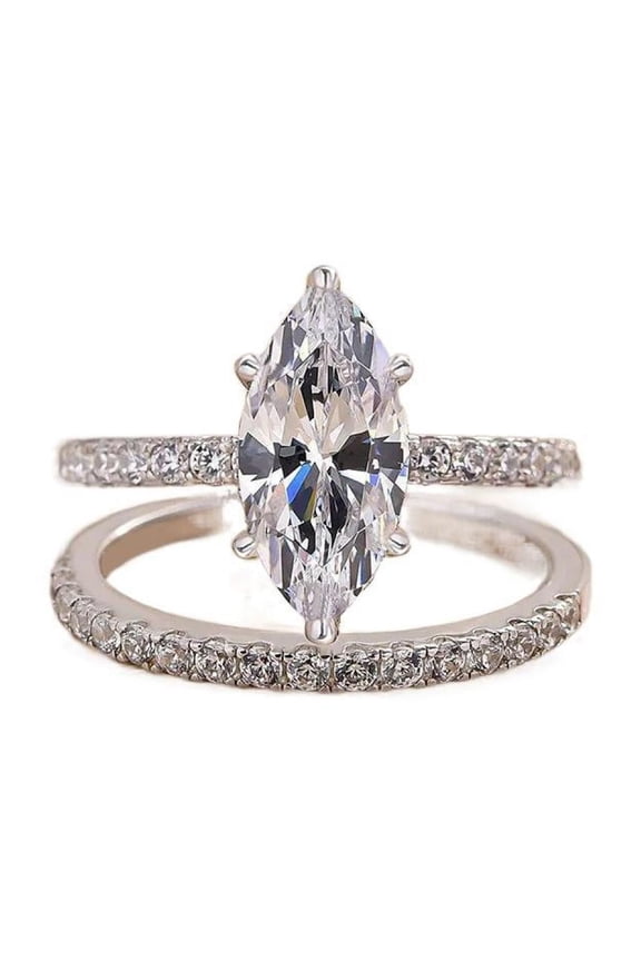 2pcs His and Hers Wedding Ring Sets Couples Engagement Rings Women and Men 925 Sterling Silver AAA Cubic Zirconia Shiny Pair Gift Banquet Marquise Ring