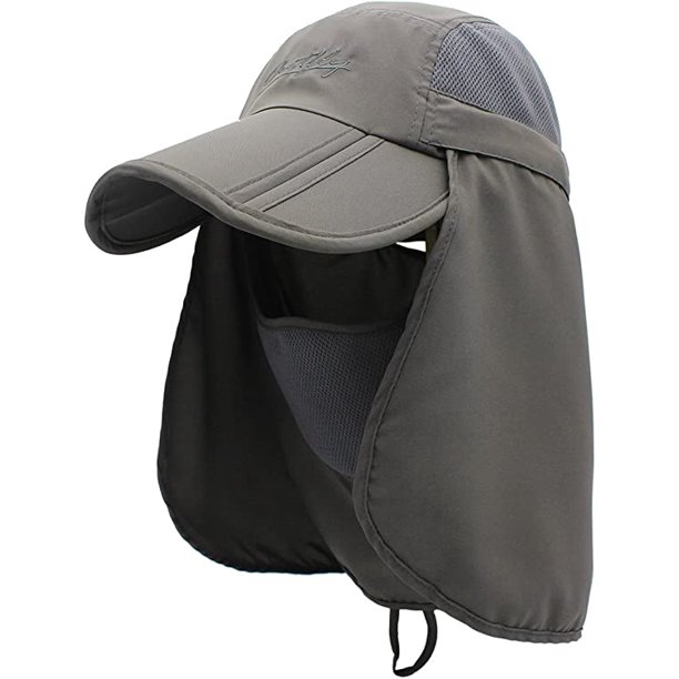 Gorra de Sol Gris Oscuro para Mujeres Hombres Anti-UV Sombrero de Pescador Transpirable Protección de Verano Cuello Cara Cuello Senderismo Ciclismo Montaña Viaje Tour Tamaño 58-60 CM Suave Ligero Tama