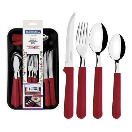 Juego Cubiertos 25 Piezas Rojo Acero Inoxidable