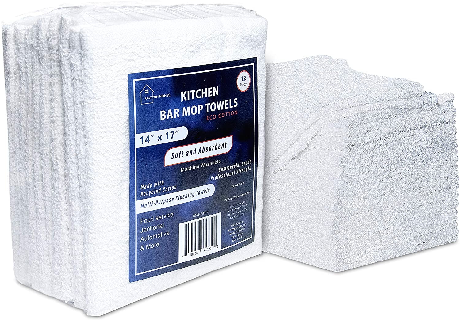 Cotton Homes Kitchen Bar Mop Towels 12 Pack White (1.23/Each) 14x17 inch 100 Cotton Walmart