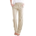 thumbnail image 2 of Linen Pants Women Summer,Petite Wide Leg Cotton Linen Pants with Pockets Comfy Casual Loose Lounge Trousers Beige S, 2 of 5