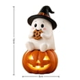 thumbnail image 5 of Halloween Ghost Figurine, Light Up LED Ghost Statue with Witch Hat Pumpkin Design, Cute Resin Halloween Decoration, Tabletop Fall Decor for Mantel Shelf Home, 5 of 7