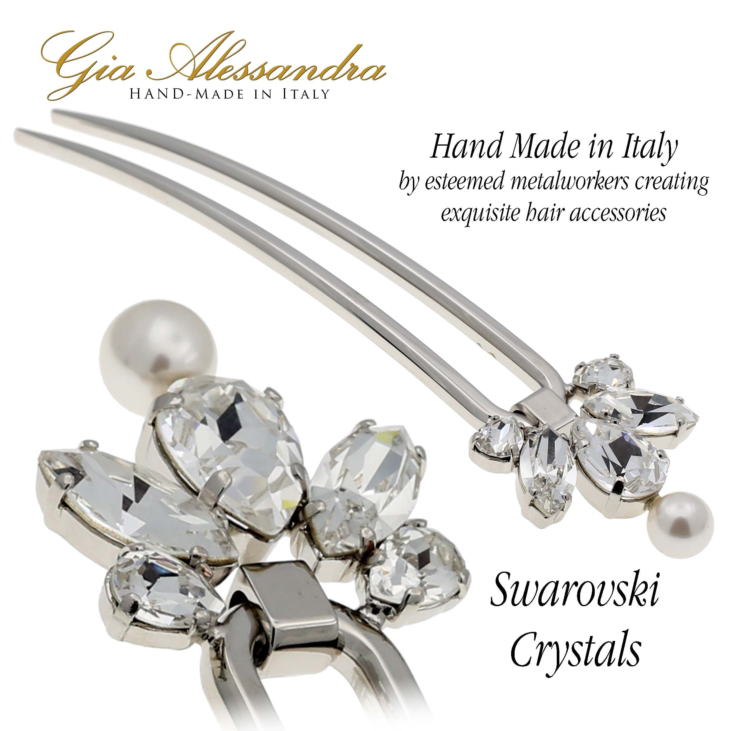 GA261 4.75 Inch Wedding Bridal Large U-Shape Hairpins Twist Stick Pins Silver with Swarovski Crystals