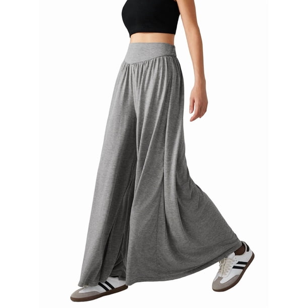 Pantalones Palazzo Holgados de Cintura Alta Elástica para Mujer, Informales, con Bolsillos, Holgados y Largos de Otoño Gris M