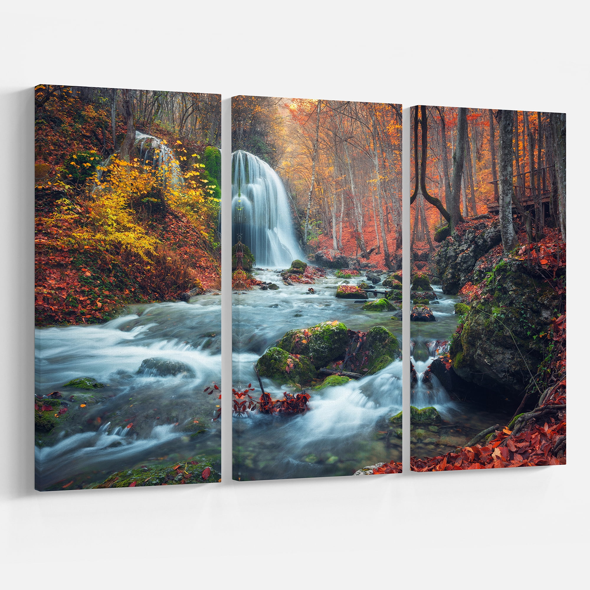 Free Shipping! Designart Autumn Mountain Waterfall Canvas Print