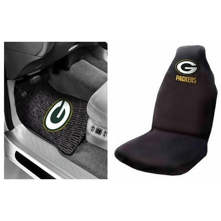 NFL Green Bay Packers 2 pc Front Floor Mats and Car Seat Covers Value Bundle