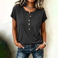thumbnail image 2 of ClodeEU Women's Henley Neck Button Short Sleeve T-Shirt,Casual Loose Fit Solid Color Tee for Summer Black,Women's Plus L, 2 of 6