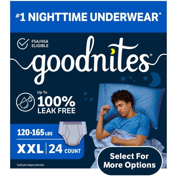 Goodnites Boys Nighttime Bedwetting Underwear, Size XXL (120-165 lbs), 24 Count