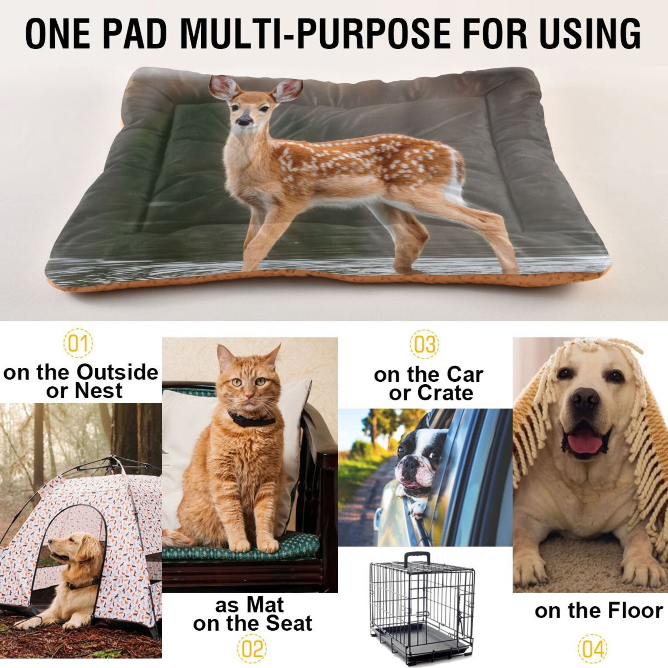 Cozy Mat Pet Bed Indoor Outdoor Warm Soft For Cat Dog Puppy(S/M) Deer Stands in The River