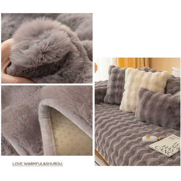 MERRYLIFE Thick Plush Faux Rabbit Fur Sofa Slipcovers 1-Piece Non-Slip Warm  Soft Cozy Furniture Protector(Beige, Sofa Cushion 70 * 210cm)