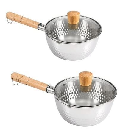 

Stainless Steel Saucepan|Traditional Japanese Saucepan with Glass Lid|304 Stainless Steel Milk Pot with Wood Handle Multipurpose Use Sauce Pot