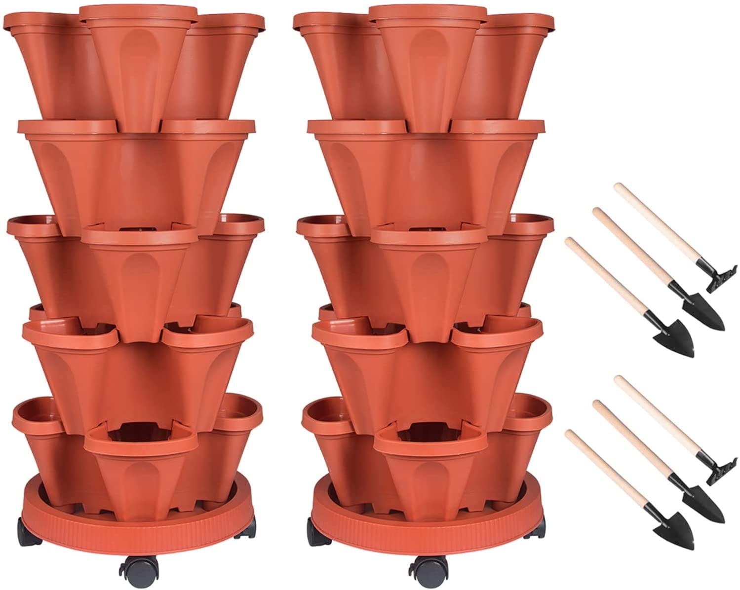 2 Pack 5 Tier Stackable Planter, Vertical Garden Plastic Planter