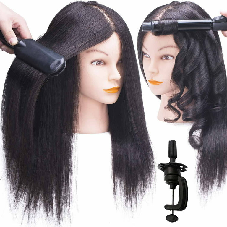 SILKY 100% Real Hair Mannequin Head with Stand, Hairdressers