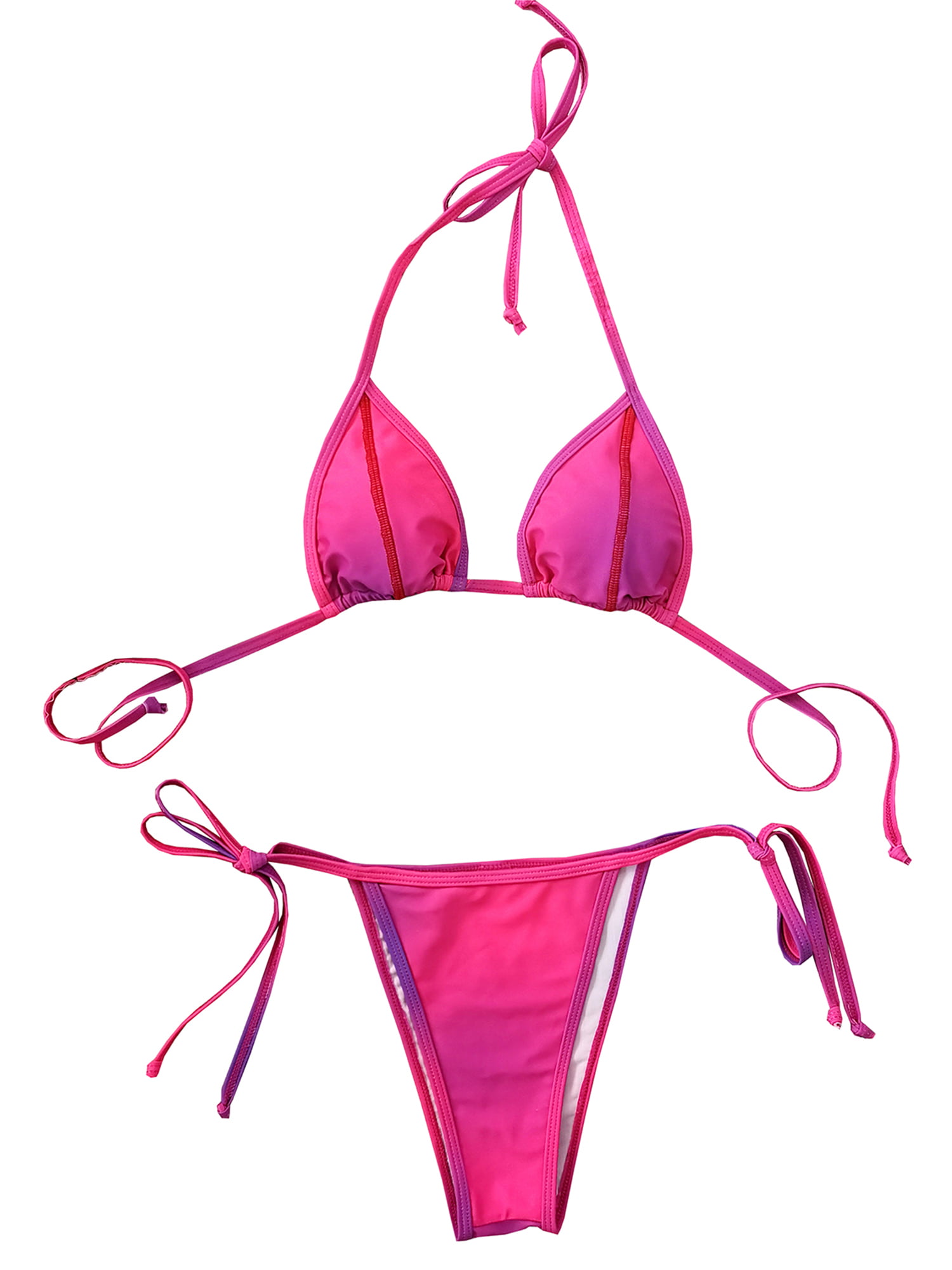 RYRJJ Women's Two Piece Swimsuit Smocked V-Neck Top with Hight Waist Cutout  Bottoms Bikini Set Push Up Beach Bathing Suit(Hot Pink,L)